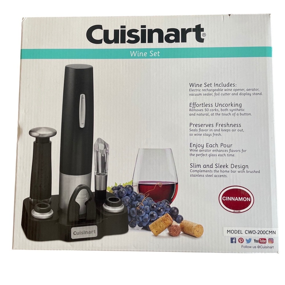 Cuisinart Electric Wine Opener Set Cinnamon‎ Red CWO-200CMN Rechargeable 7-Piece